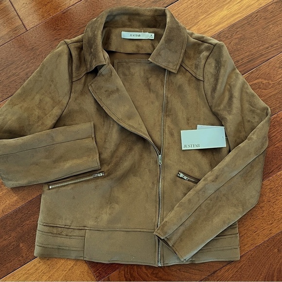 NWT Justfab Faux Suede Moto Jacket Brown Size M - Picture 5 of 9